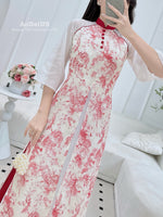 Crimson Bloom Matching Mother & Daughter Áo Dài | Vietnamese Family Ao Dai H49