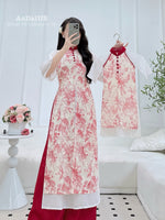 Crimson Bloom Matching Mother & Daughter Áo Dài | Vietnamese Family Ao Dai H49