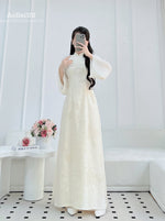 Cream Embossed Floral Ao Dai Traditional Ao Dai Set | Áo Dài Kem B11