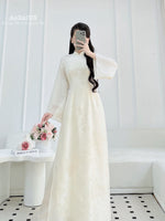 Cream Embossed Floral Ao Dai Traditional Ao Dai Set | Áo Dài Kem B11