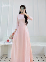 Light Pink Floral Ao Dai Traditional Ao Dai Set | Pink Áo Dài Gấm F36