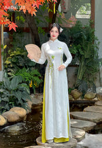 Ngoc Lan Traditional Ao Dai Set | White Lotus Vietnamese Dress H57