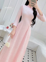 Light Pink Floral Ao Dai Traditional Ao Dai Set | Pink Áo Dài Gấm F36