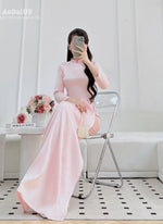 Light Pink Floral Ao Dai Traditional Ao Dai Set | Pink Áo Dài Gấm F36