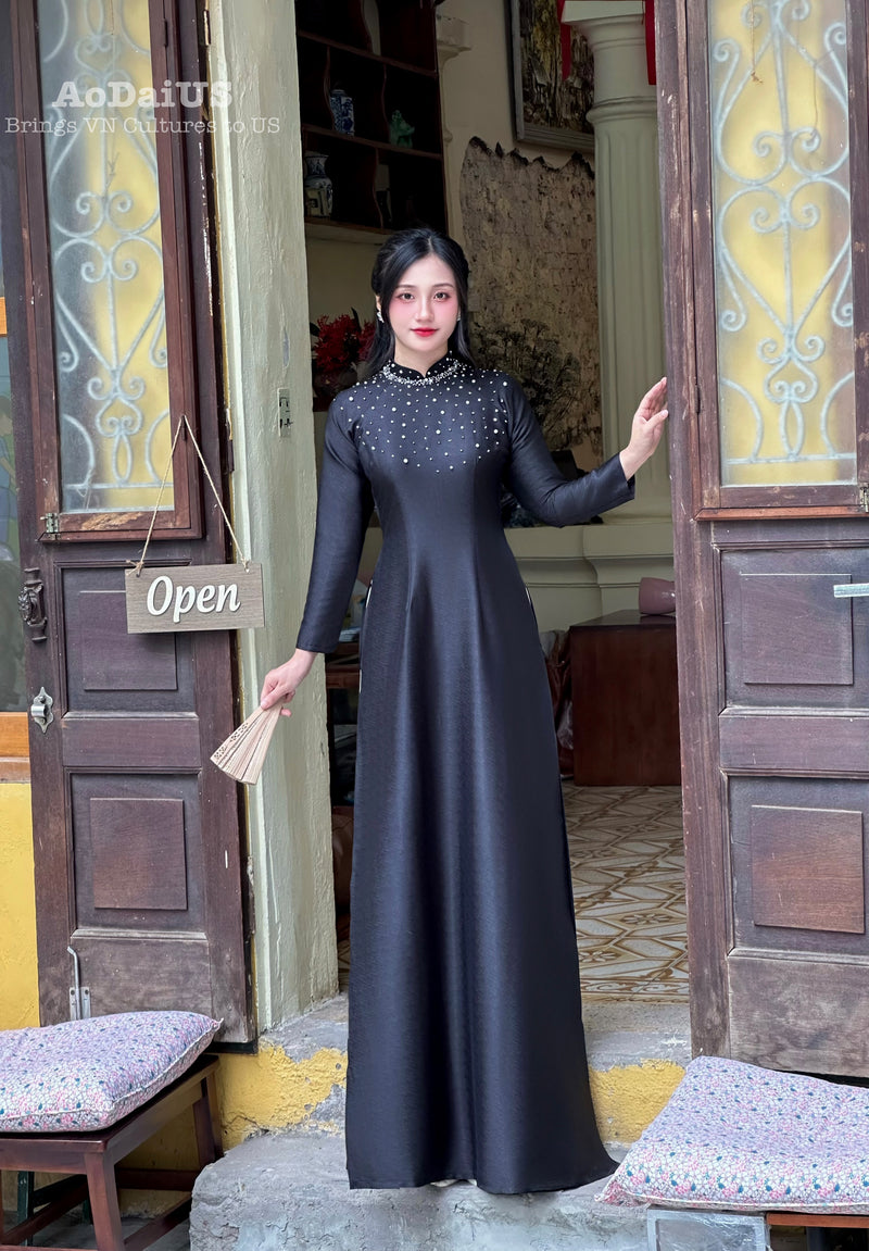Black Pearl Grace Traditional Vietnamese Ao Dai No Pants J4