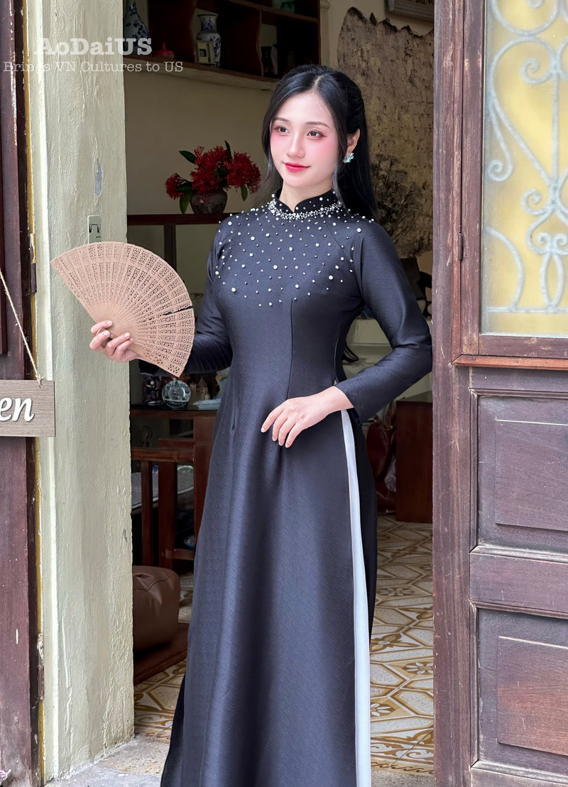 Black Pearl Grace Traditional Vietnamese Ao Dai No Pants J4