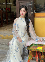 Blue Petal Dance Modern Ao Dai No Pants I11