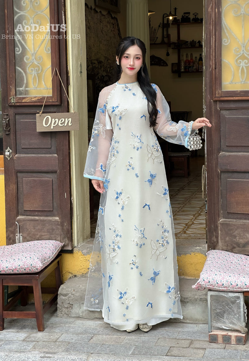 Blue Petal Dance Modern Ao Dai No Pants I11