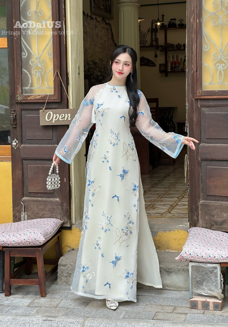 Blue Petal Dance Modern Ao Dai No Pants I11