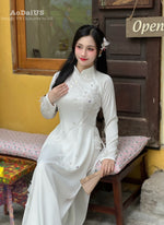 White Serenity with Butterflies Bridal Vietnamese Ao Dai Set