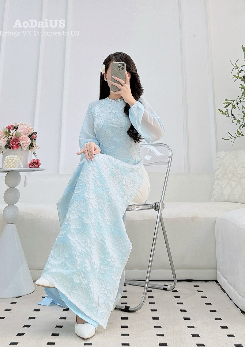 Angle Blue Modern Vietnamese Ao Dai NO PANTS | Women Vietnamese Dress D20