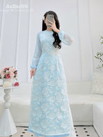 Angle Blue Modern Vietnamese Ao Dai NO PANTS | Women Vietnamese Dress D20
