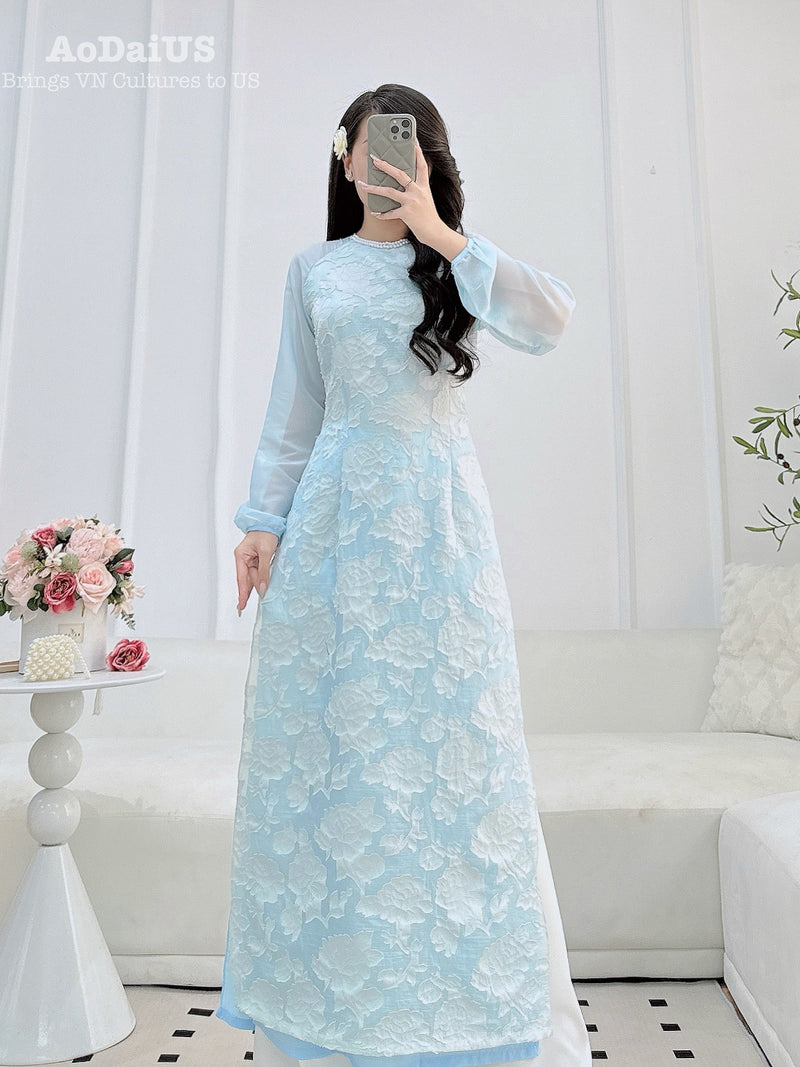 Angle Blue Modern Vietnamese Ao Dai NO PANTS | Women Vietnamese Dress D20