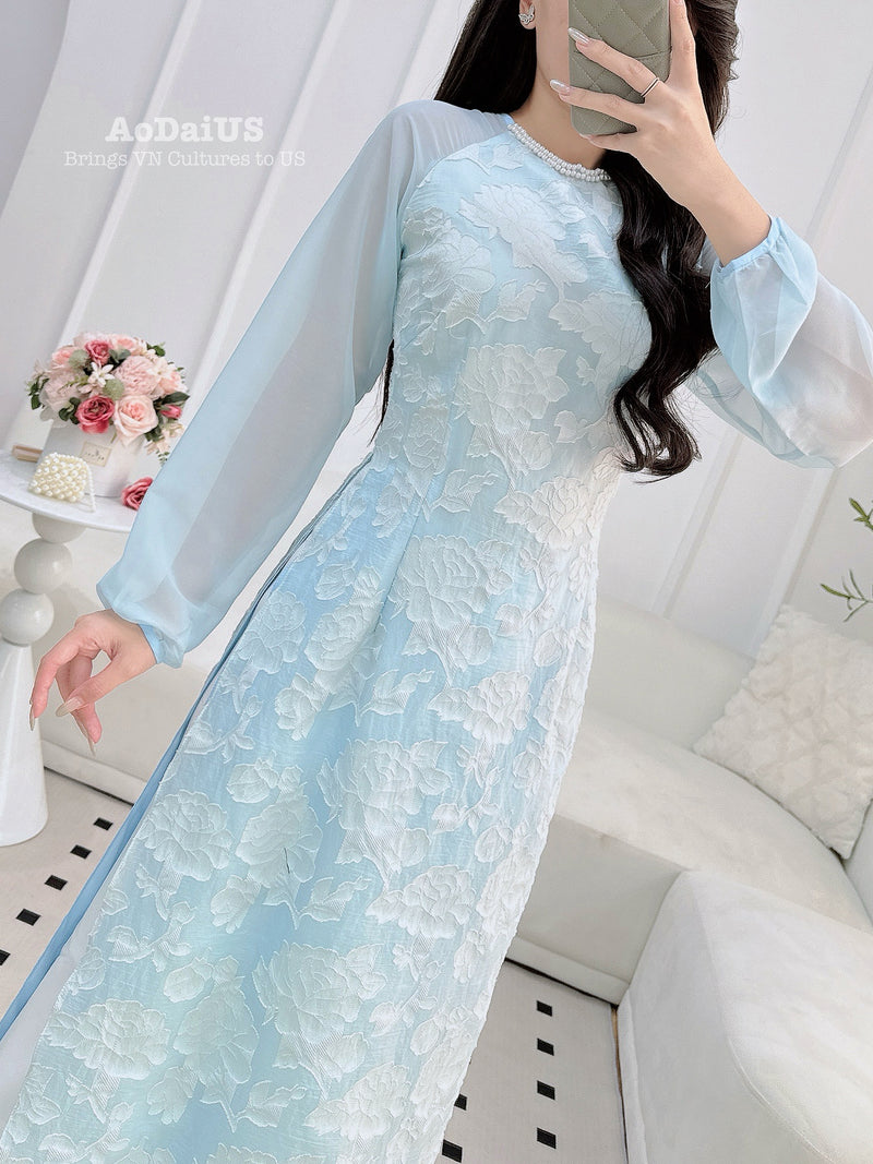 Angle Blue Modern Vietnamese Ao Dai NO PANTS | Women Vietnamese Dress D20