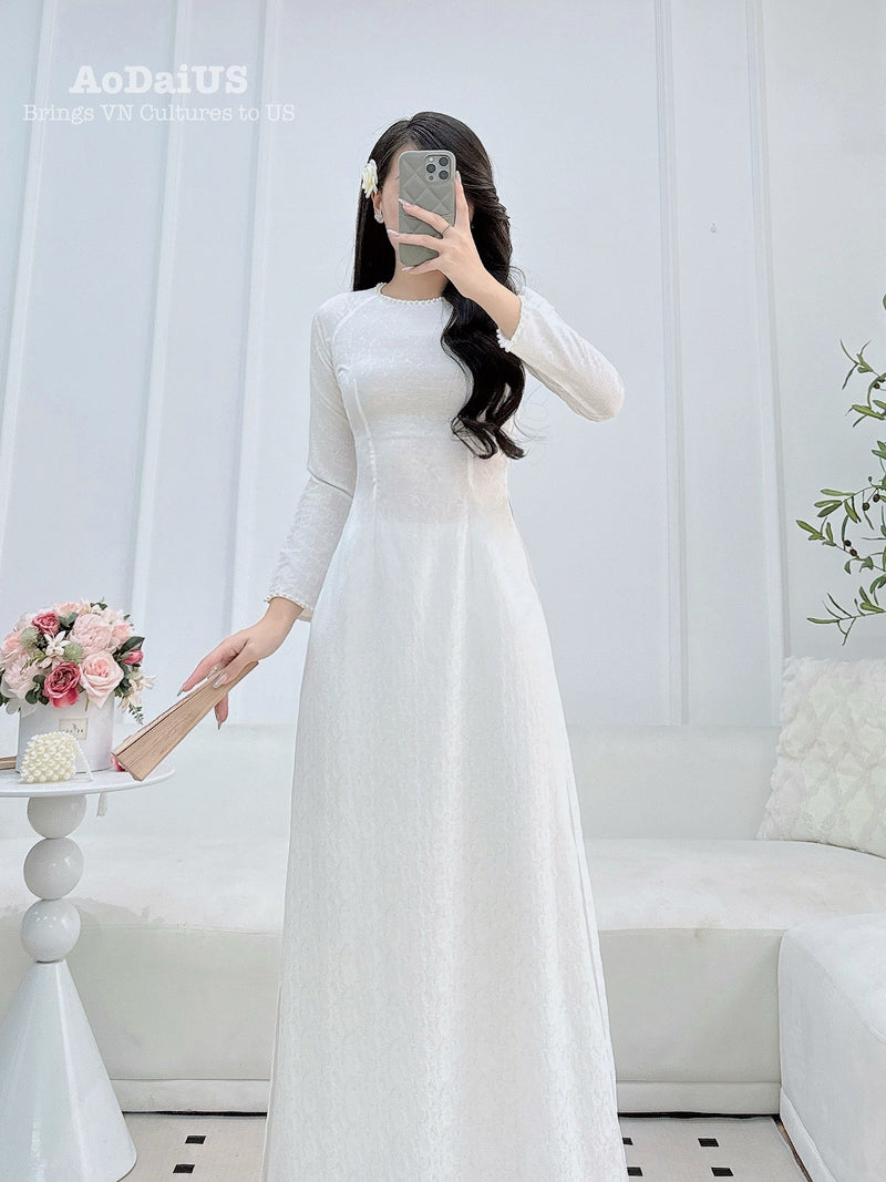 Bianca Traditional Vietnamese Ao Dai with Pearls No Pants D11