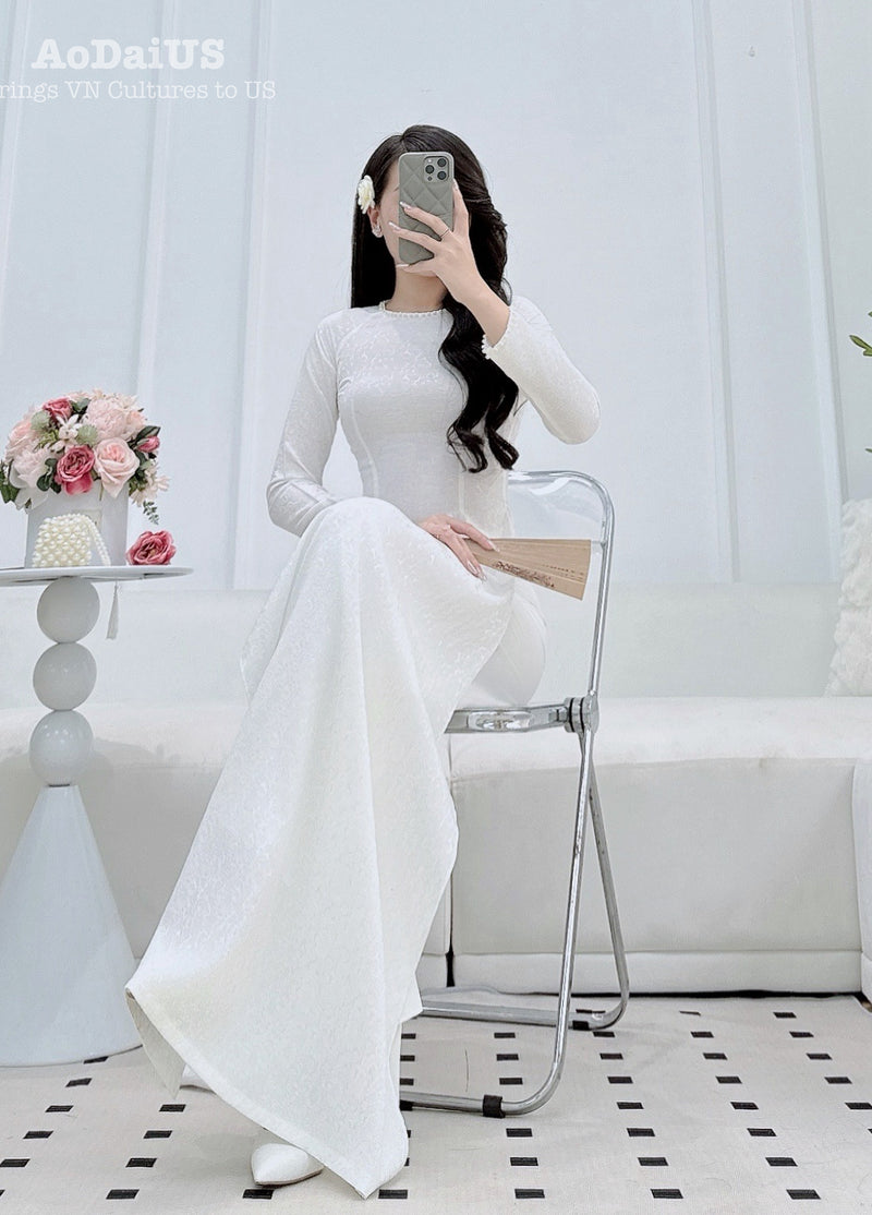 Bianca Traditional Vietnamese Ao Dai with Pearls No Pants D11