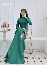 Tra Giang Floral Traditional Vietnamese Ao Dai No Pants with Beading Crystals | Áo Dài Truyền Thống H11