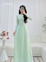 Mint Daisy Traditional Ao Dai Gấm No Pants | Women Vietnamese Dress J12
