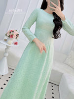 Mint Daisy Traditional Ao Dai Gấm No Pants | Women Vietnamese Dress J12