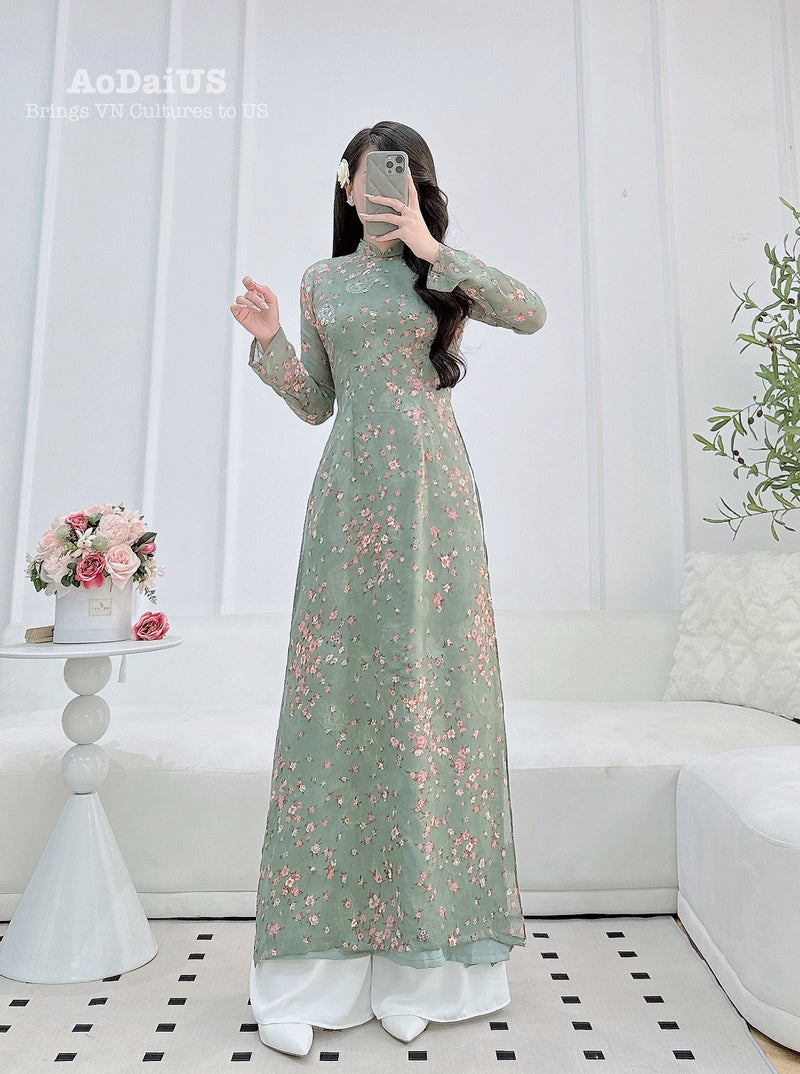 Green Matching Mom and Daughter Ao Dai | Mother Daughter Matching A15