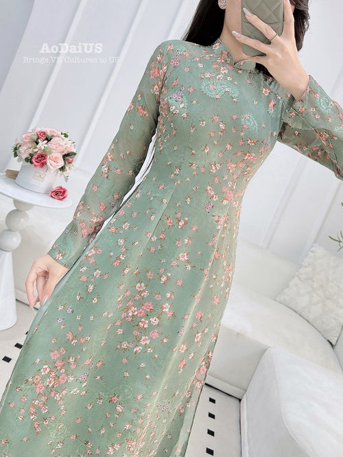 Green Matching Mom and Daughter Ao Dai | Mother Daughter Matching A15