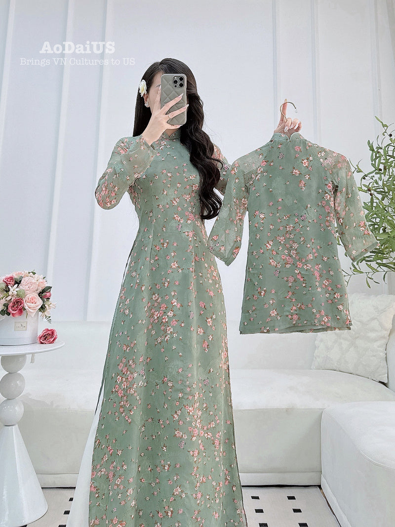 Green Matching Mom and Daughter Ao Dai | Mother Daughter Matching A15