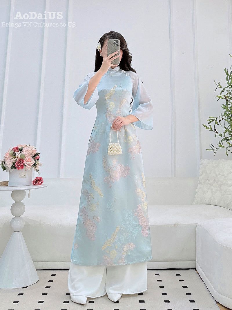 Blue Forever Together Matching Couple Ao Dai | Áo Dài Gia Đình V2