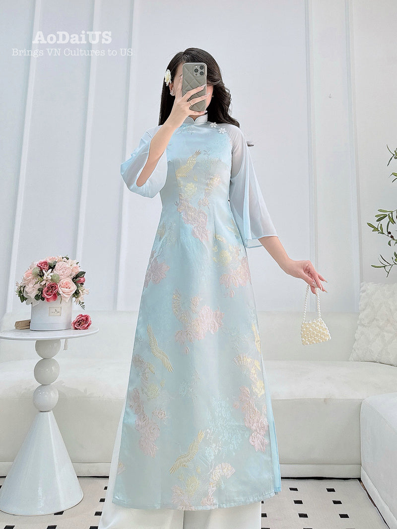 Blue Forever Together Matching Couple Ao Dai | Áo Dài Gia Đình V2