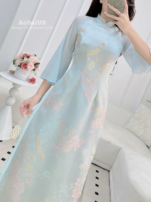 Blue Forever Together Matching Couple Ao Dai | Áo Dài Gia Đình V2