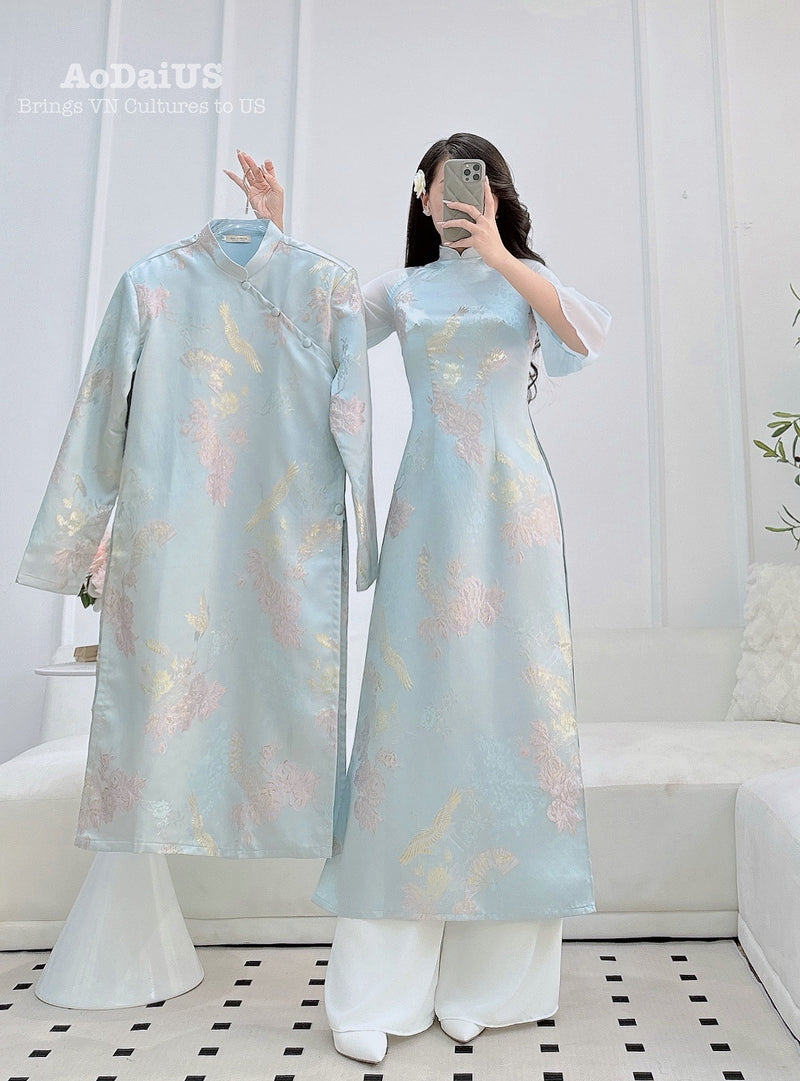 Blue Forever Together Matching Couple Ao Dai | Áo Dài Gia Đình V2