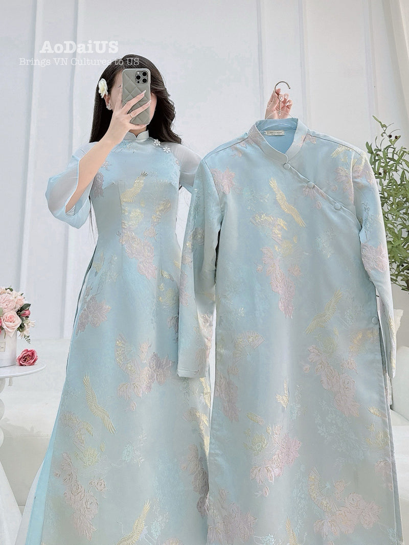 Blue Forever Together Matching Couple Ao Dai | Áo Dài Gia Đình V2