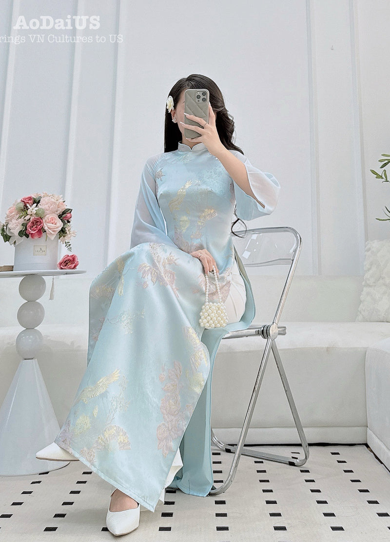 Blue Forever Together Matching Couple Ao Dai | Áo Dài Gia Đình V2