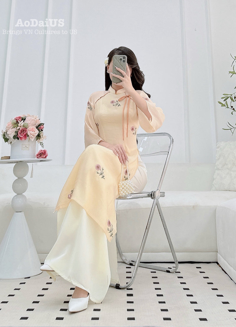Aurelia Floral Modern Ao Dai Gấm No Pants | Women Vietnamese Dress I16