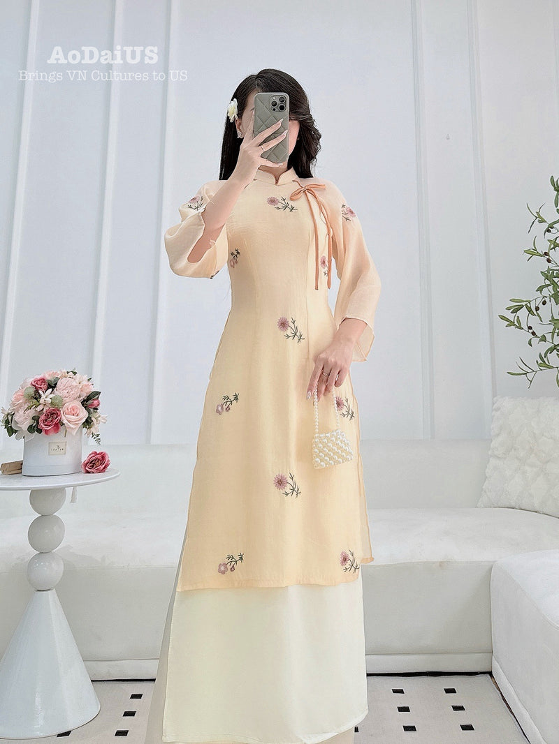 Aurelia Floral Modern Ao Dai Gấm No Pants | Women Vietnamese Dress I16