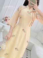 Aurelia Floral Modern Ao Dai Gấm No Pants | Women Vietnamese Dress I16