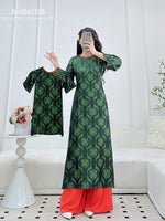 Dark Green Natural Mulberry Silk Matching Mother & Daughter Ao Dai | Traditional Vietnamese Ao Dai H50