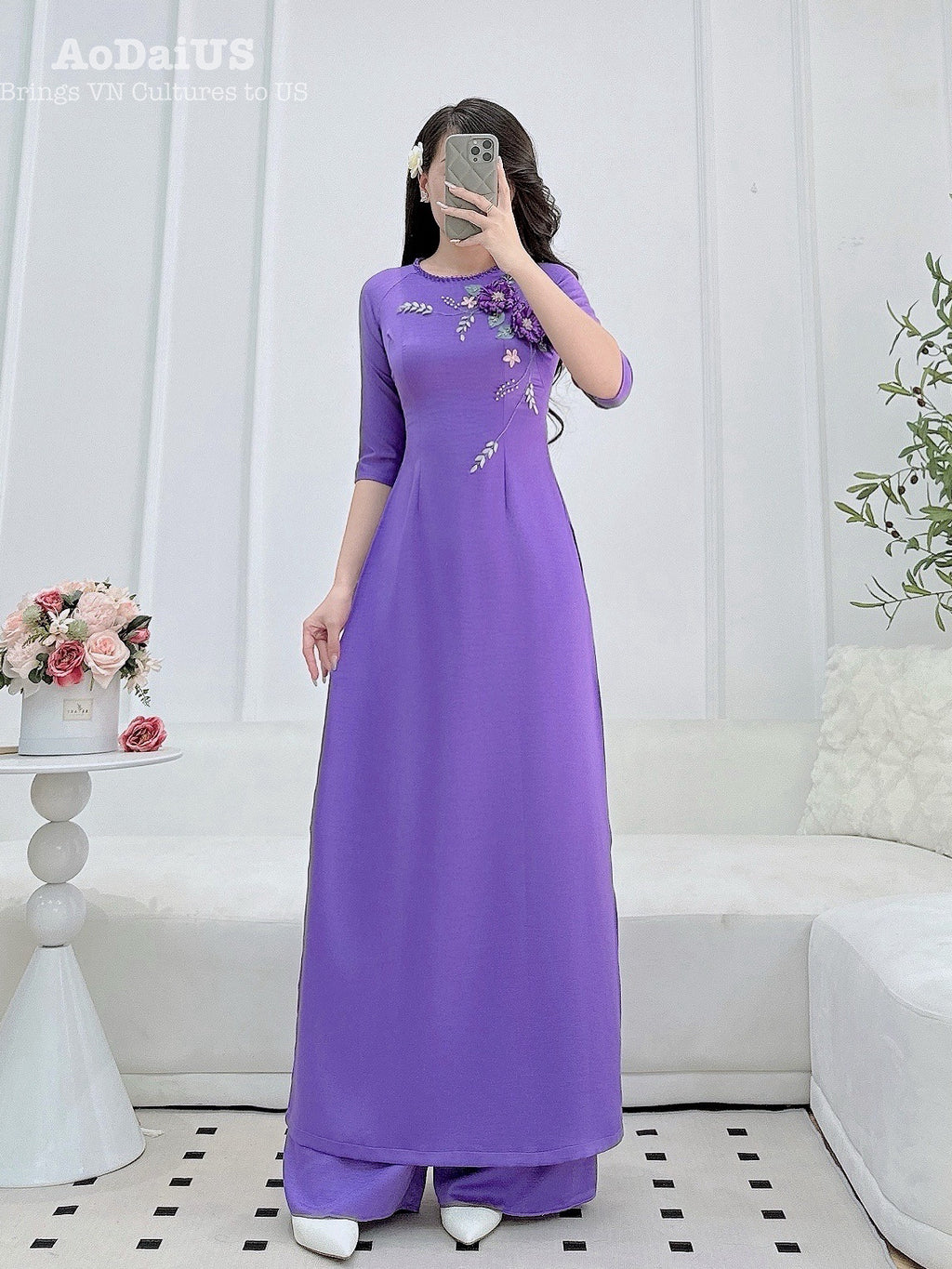 ベトナムアオザイ/Áo dài Việt Nam/No36 Floral Purple Vietnamese Traditional Ao Dai B36 – Ao Dai US