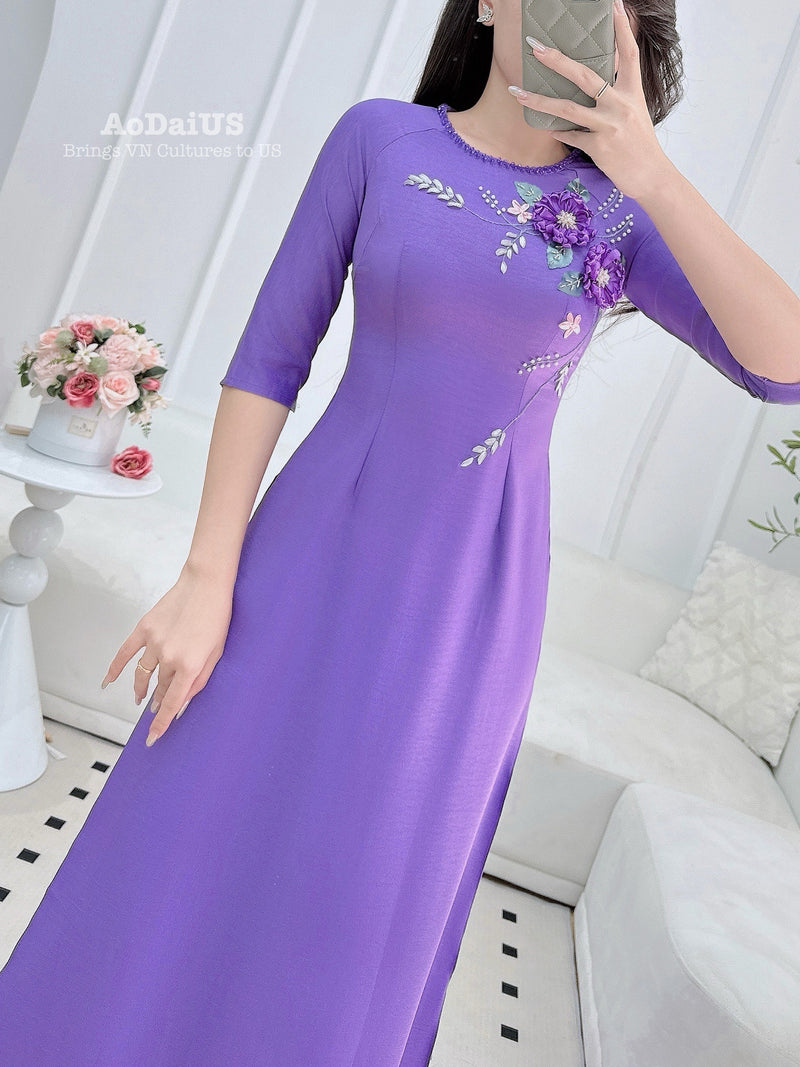ベトナムアオザイ/Áo dài Việt Nam/No36 Floral Purple Vietnamese Traditional Ao Dai B36 – Ao Dai US