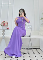 Floral Purple Vietnamese Traditional Ao Dai B36