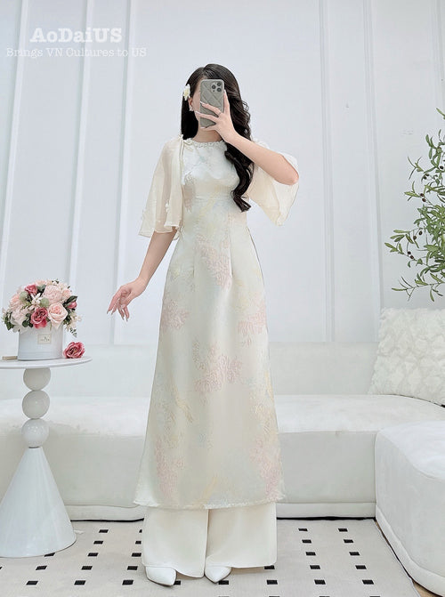 Beige Eternal Bond Matching Couple Ao Dai | Áo Dài Gia Đình V1