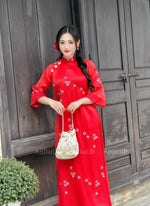 Red Modern Floral Ao Dai For Women Set | Vietnamese Modernized Dress | Up to 10XL I3