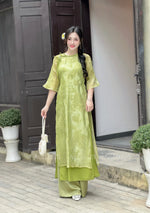 Green Modern Floral Ao Dai For Women | Vietnamese Modernized Dress | Up to 10XL H19