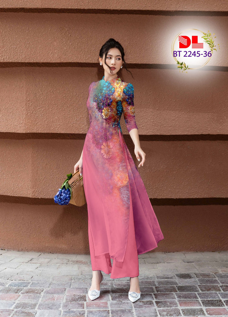 ao dai dresses short Ao Dai Gam Blue mini flowers| K13 L