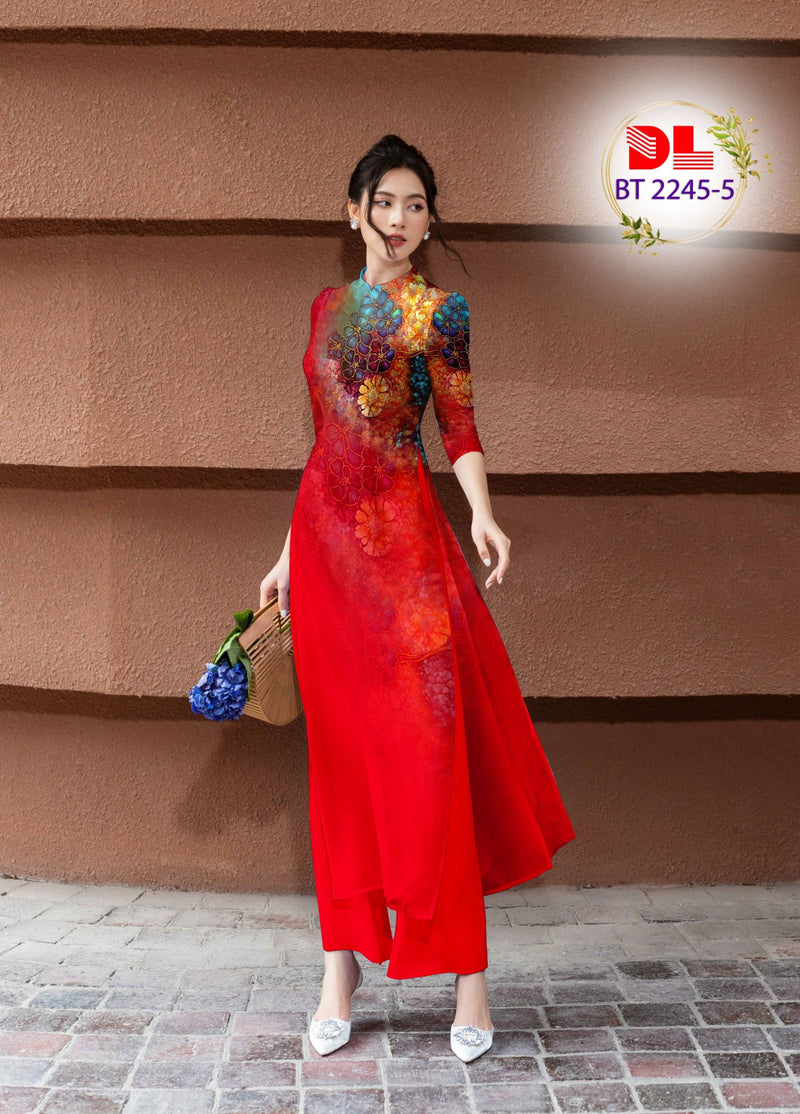 ao dai dresses short Ao Dai Gam Blue mini flowers| K13 L