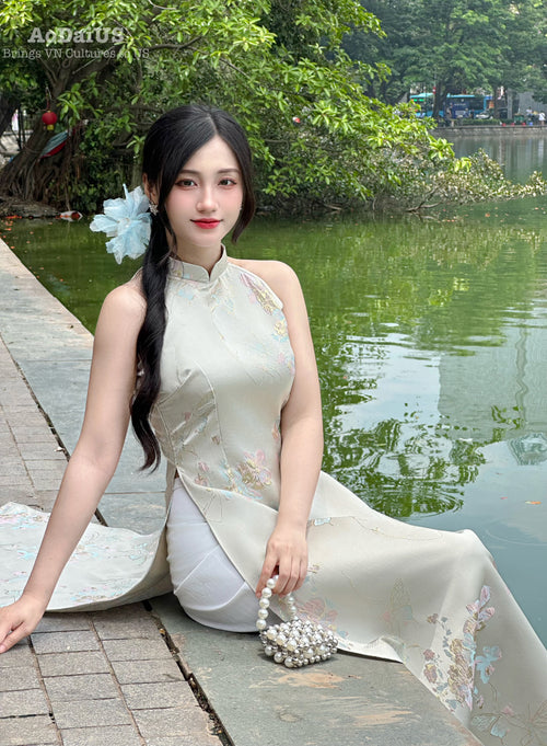 Butterfly Garden Sleeveless Ao Dai No Pants | Áo Dài Yếm Hồ Điệp B17