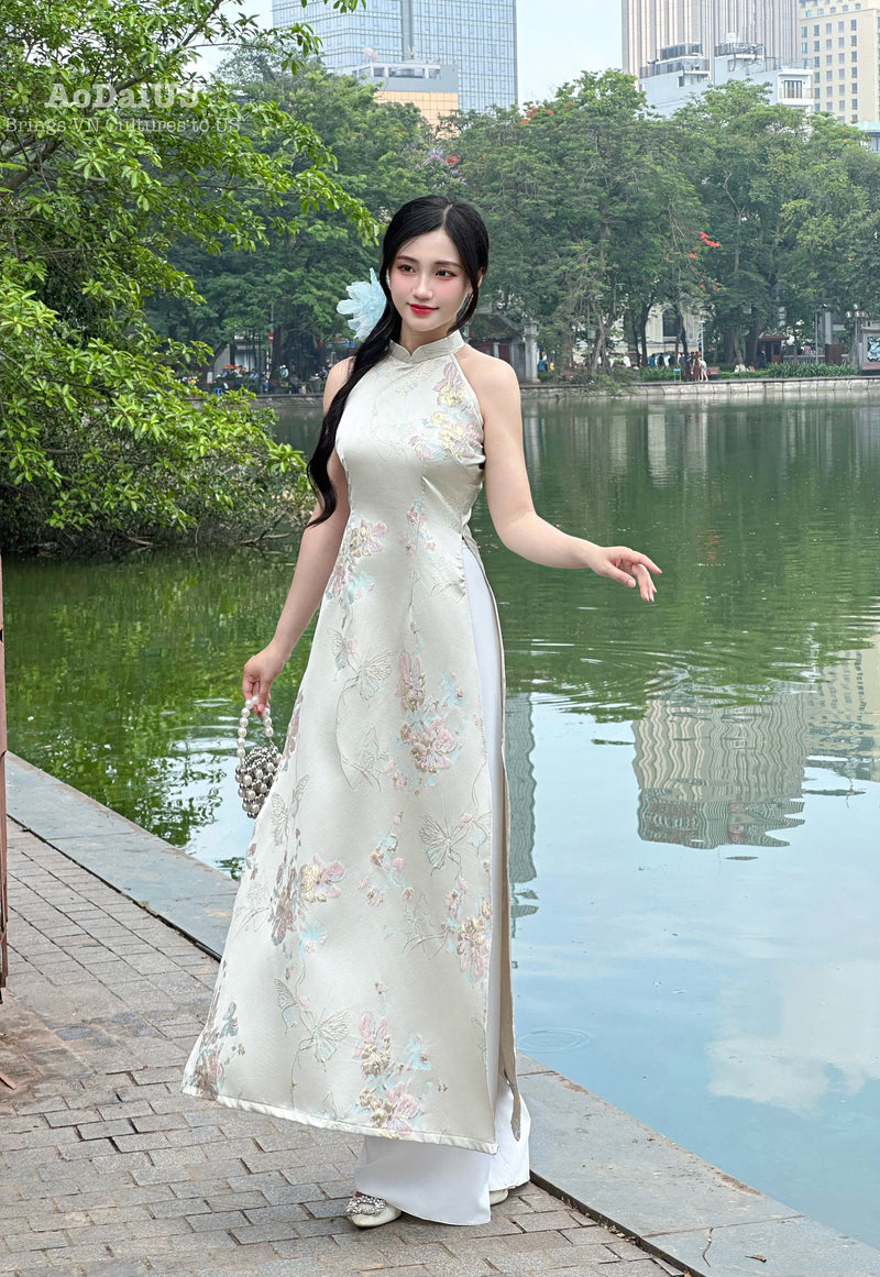 Butterfly Garden Sleeveless Ao Dai No Pants | Áo Dài Yếm Hồ Điệp B17
