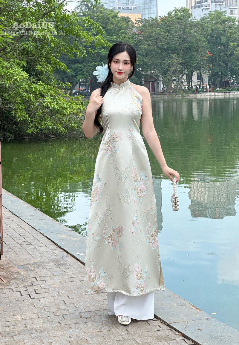 Butterfly Garden Sleeveless Ao Dai No Pants | Áo Dài Yếm Hồ Điệp B17