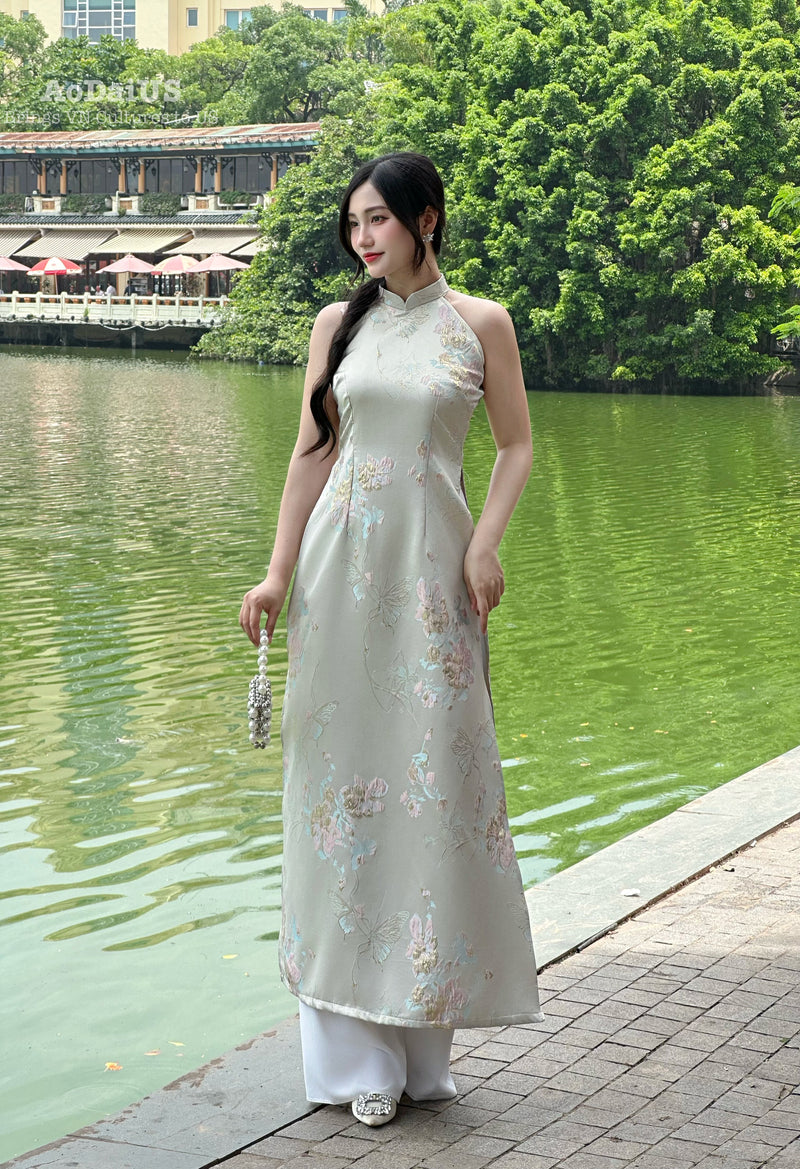 Butterfly Garden Sleeveless Ao Dai No Pants | Áo Dài Yếm Hồ Điệp B17