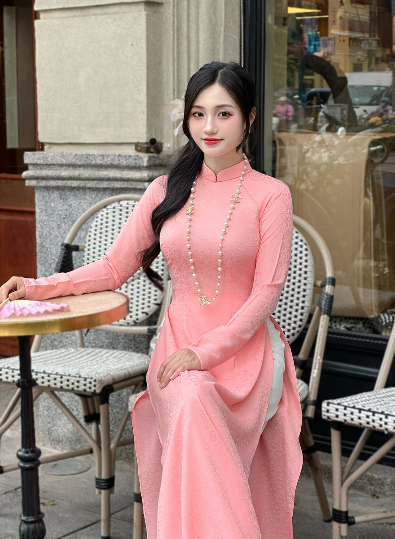 Sweet Pink Vietnamese Traditional Ao Dai For Women-No Pants | Áo Dài Truyền Thống Lụa