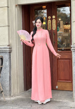 Sweet Pink Vietnamese Traditional Ao Dai For Women-No Pants | Áo Dài Truyền Thống Lụa
